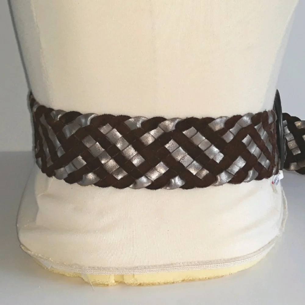 Fossil brown suede & metallic leather braided belt L